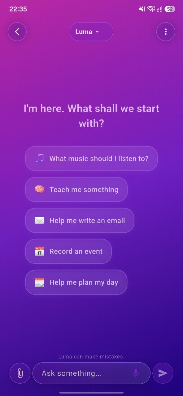 Luma chat screen with Gemini-powered AI personality
