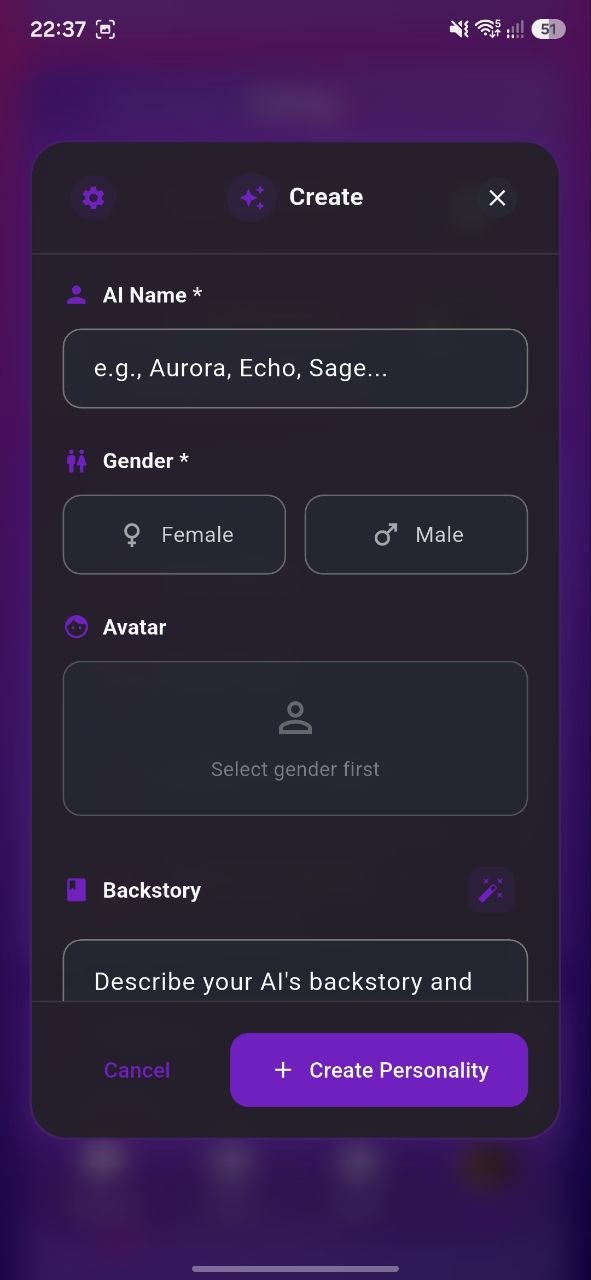 Create or choose an AI personality