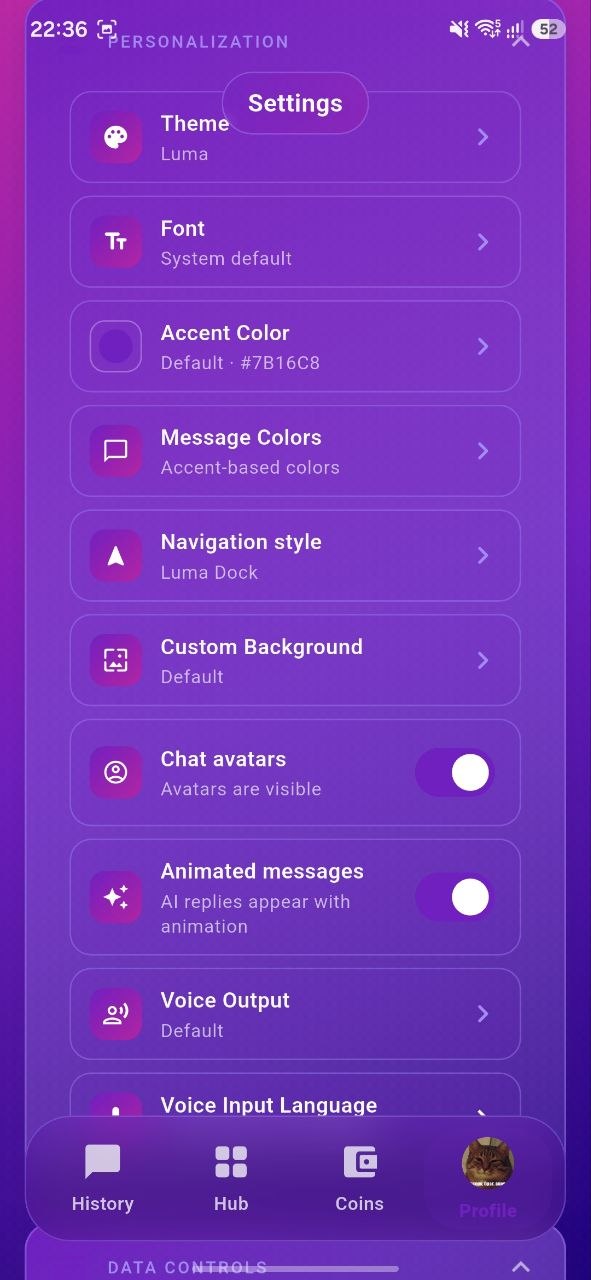 Personalized Luma chat with chosen AI personality